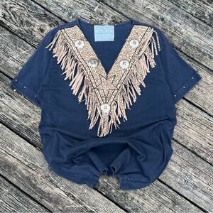 Vintage Bellows Brut Briquet Leather Fringe Tee